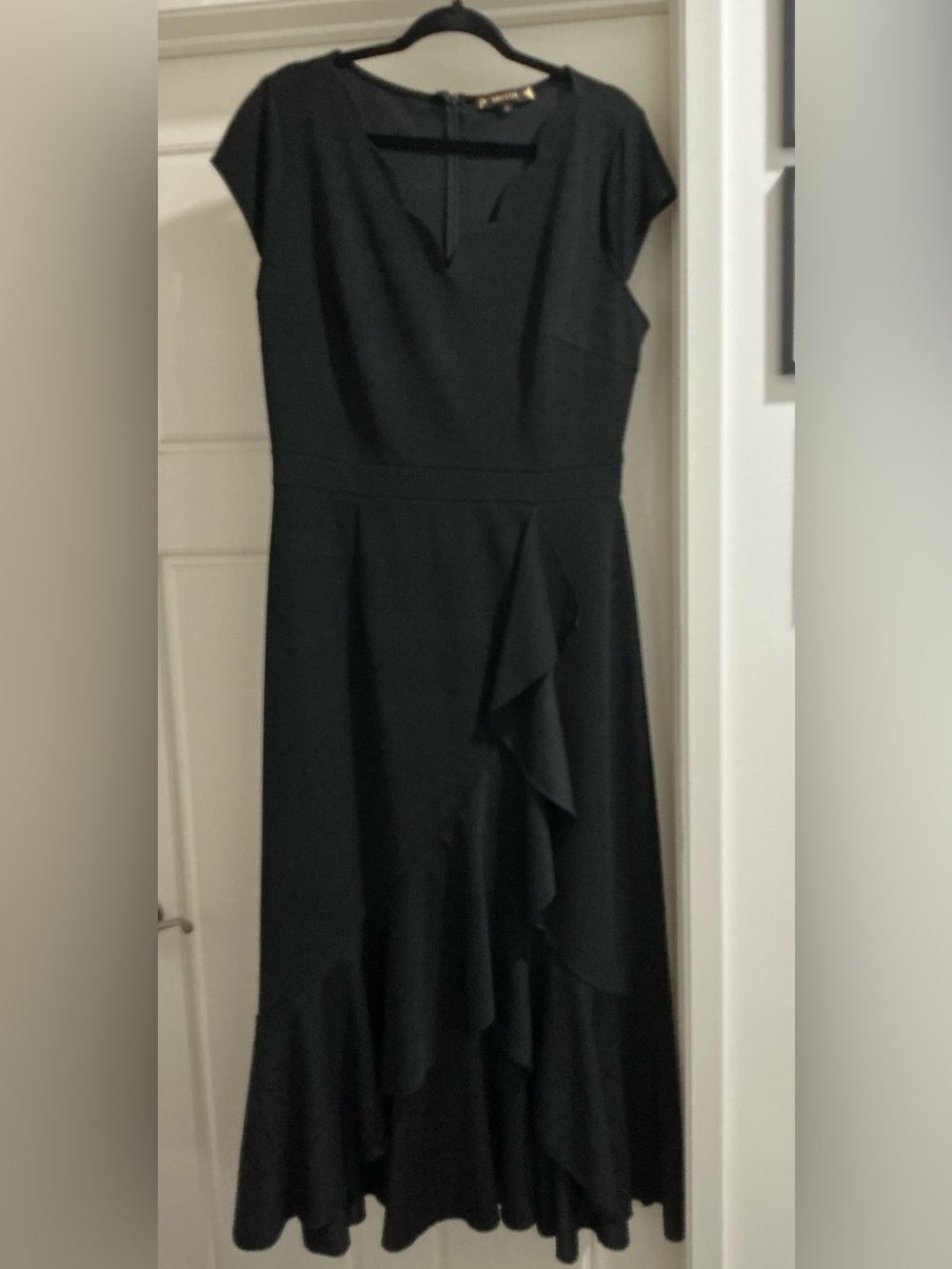 Elegant Black Ruffle Midi Dress - Women